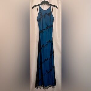 Regina Blue Black Beaded Mesh Overlay Formal Dress 6